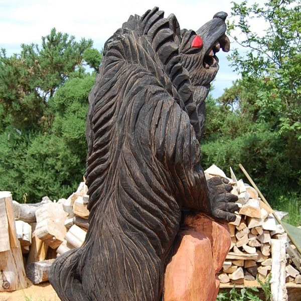 Giant chainsaw carving Isle of Man folklore